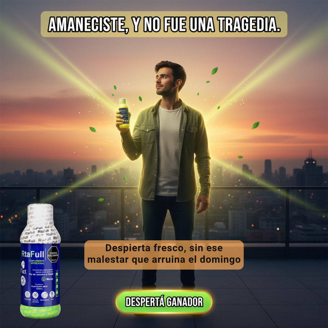 Hombre amaneciendo con energía después de una rumba, gracias a RtaFull